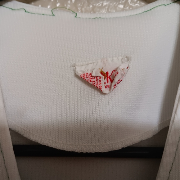 Bodin Knits Vintage 60s 70s Green White Navy Striped Poly Knit Vest - Picture 4 of 4